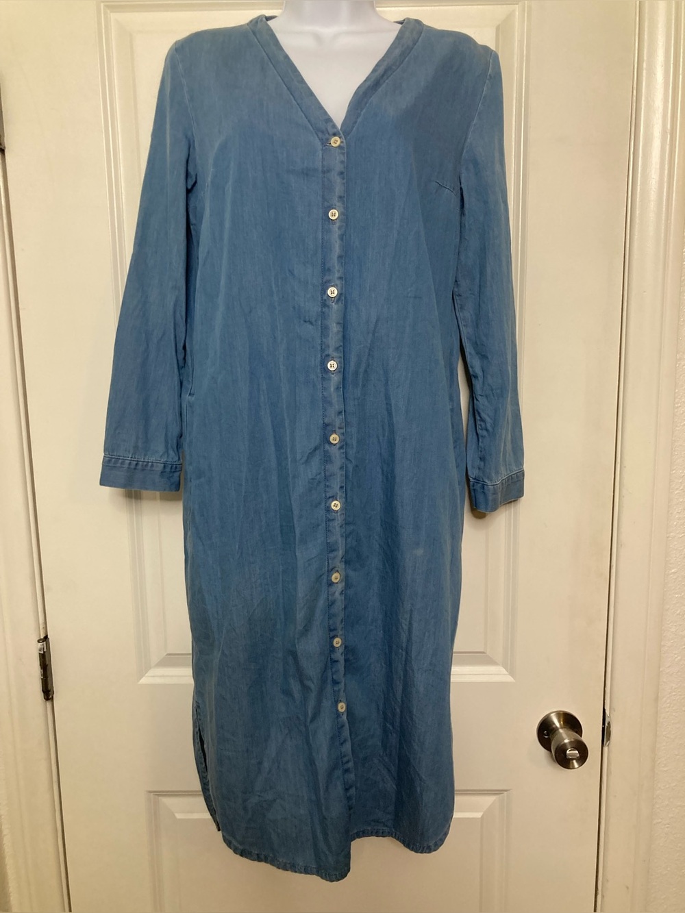 COS Blue Chambray Cotton Long Sleeve Button Down Shirt Minimalist Midi Dress 8